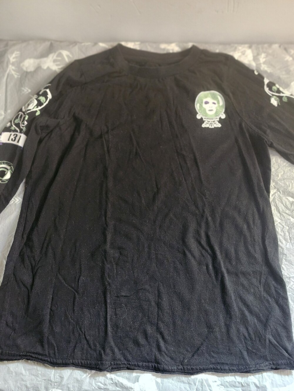 Disney Black Long Sleeve Tee with Green Graphic Haunted Manson
